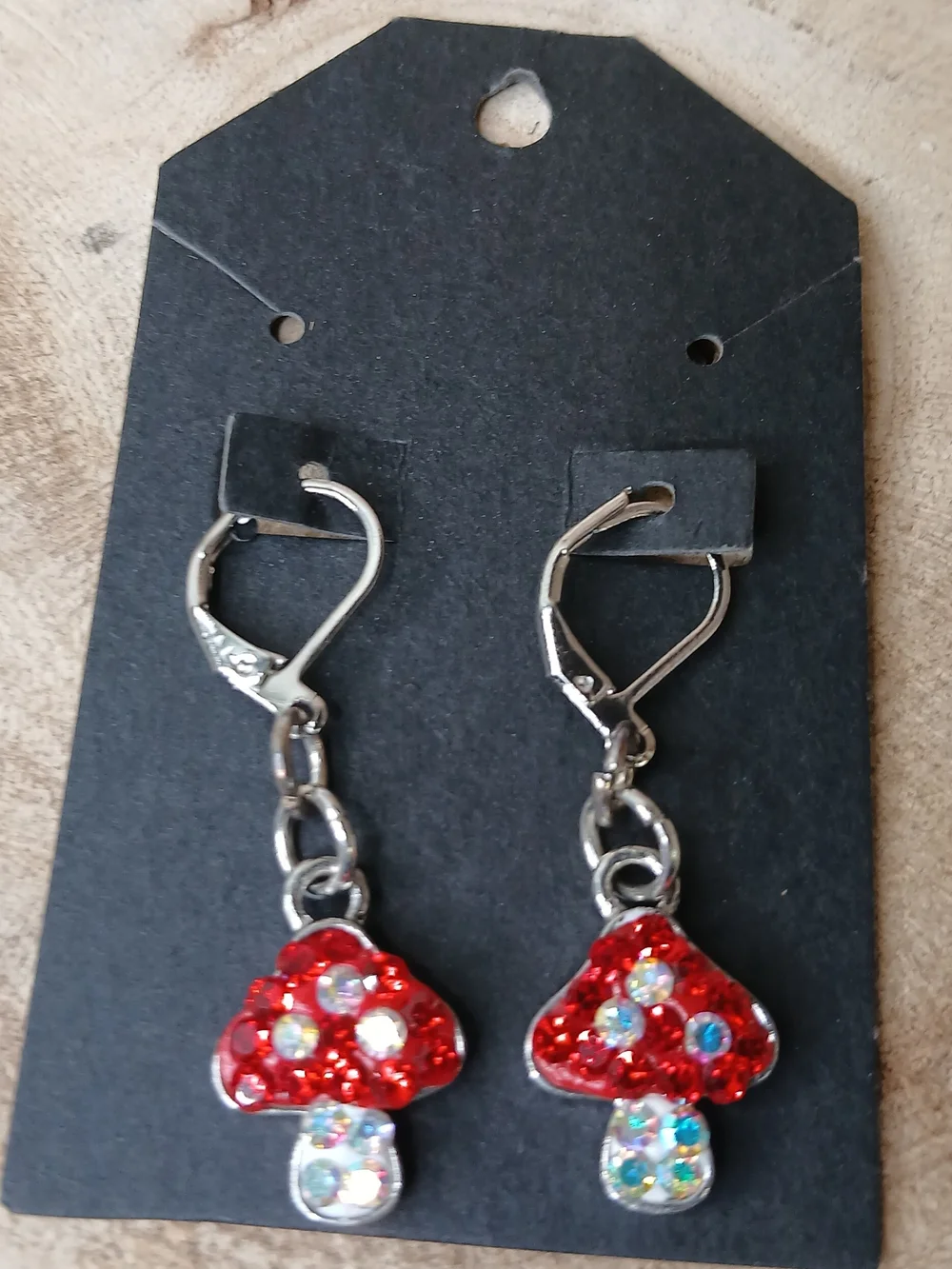 Gold Mushroom Drop Earrings with Pink Caps